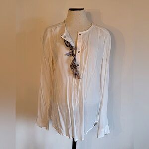 GAP White Blouse Button Down Long Sleeve Shirt Grey Bows Medium NEW WITH TAGS